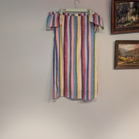 J.Crew Factory Size 6 Colorful Candy Stripe Off Shoulder Dress Cotton Short 160 - Picture 2 of 10